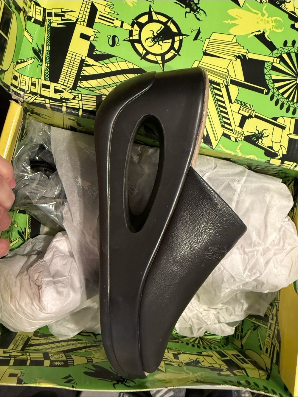 Fly London Black Cutout Platform Mule - Picture 3 of 3